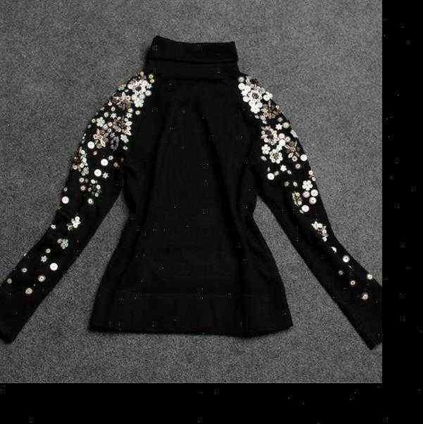 

fashion women sweater womens beaded black turtleneck bottoming woman drop high quality, White;black