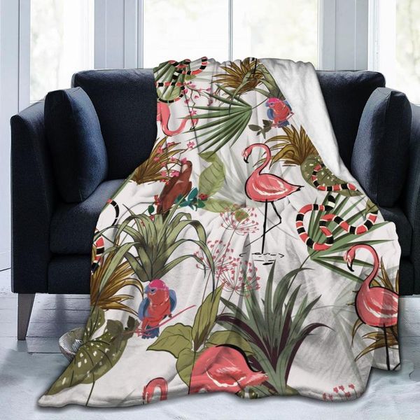 

flannel blanket tropical flowers palm leaves birds flamingos fleece for bathrobe sofa bed travel home winter spring fall blankets