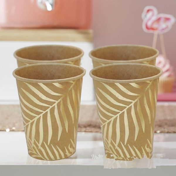 

16pcs net red kraft paper cup bronzing palm leaf cups birthday party decoration supplies coffee juice drinking disposable & straws