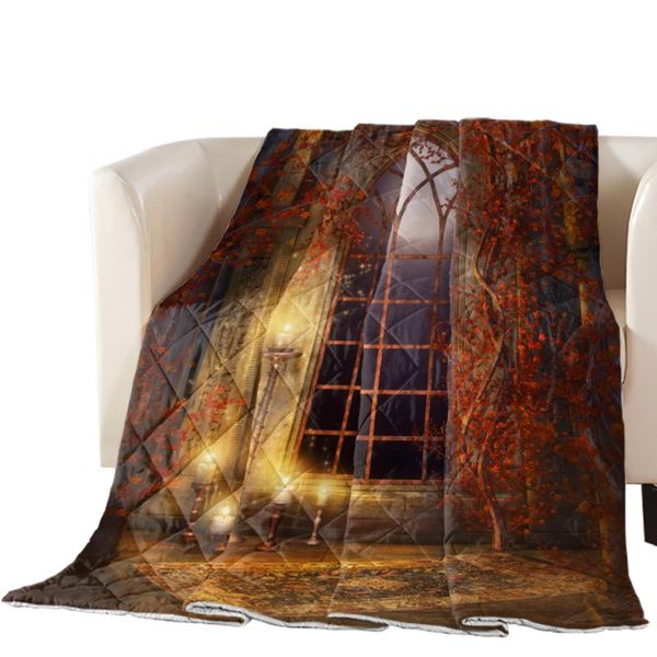 

comforters & sets rattan stone pillar window moon castle print camping summer quilts bedding duvet blanket for travel home decor soft bedspr