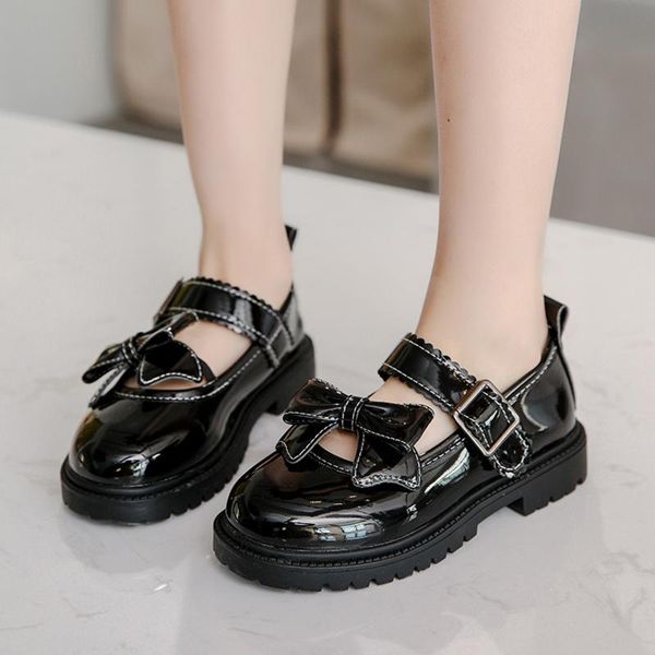 

sandals children kid baby girls princess single shoes bowknot leather soft dance kids 2021#30, Black;red