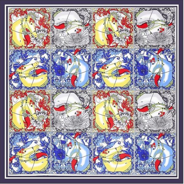 

scarves 130cm war horse ladies decoration big square scarf twill silk women kerchief for fashion shawl echarpe, Blue;gray