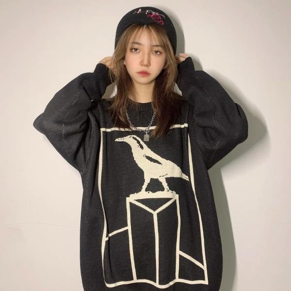 

men's sweaters 2021s cavempt c.e bird print sweater oversize autumn and winter warm pullovers women's clothing, White;black