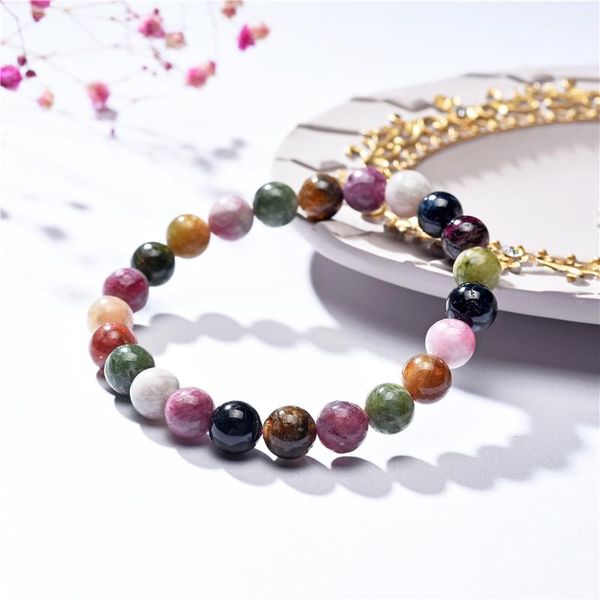 

charm bracelets multicolor 8mm natural stone tourmaline beads strand bracelet for women jewelry party wedding luxury gift bangle twistband 1, Golden;silver