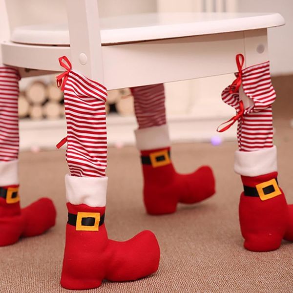 

chair covers 4pcs christmas dining table protective cover stool legs red non-slip cases
