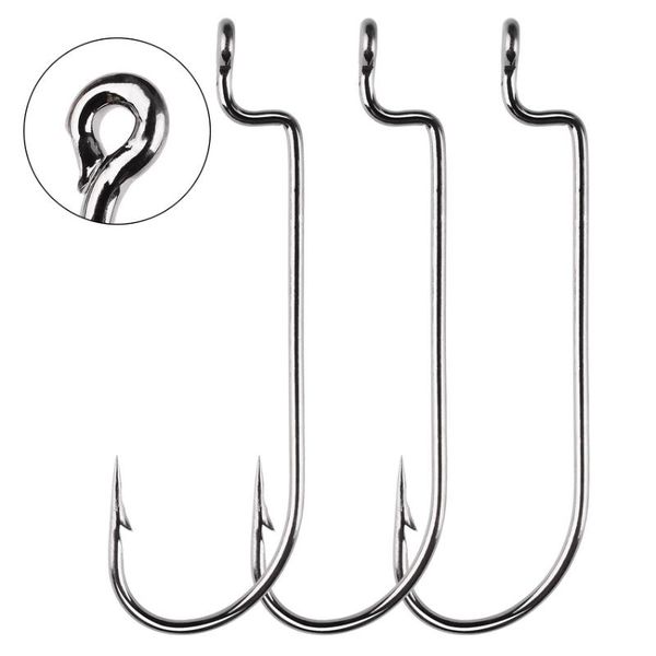 

fishing hooks 50 pcs long handle worm barbed hook offset fishhooks for soft bait accessories