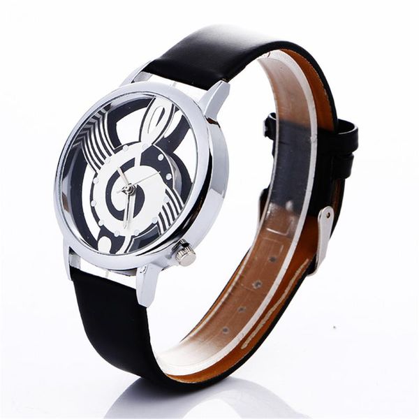 

musical note painting leather bracelet womans wrist watch analog quartz wristwatch ladies drop wristwatches, Slivery;brown