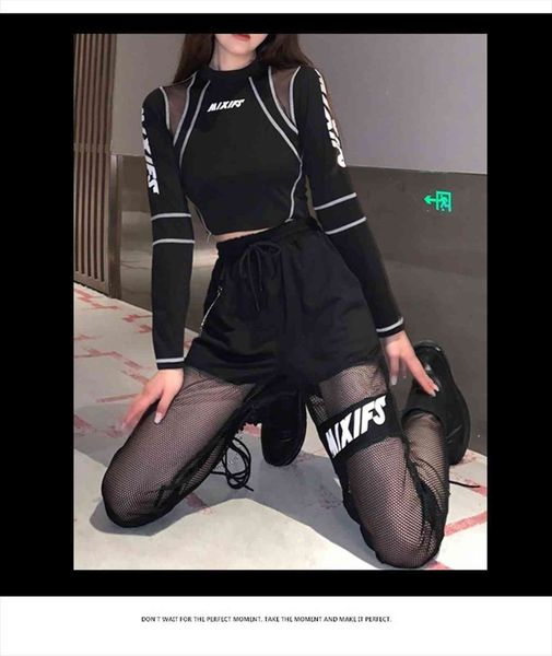 

black mesh cargo womens pants streetwear harajuku letter printed patchwork loose trousers gothic transparent sweat joggers, White