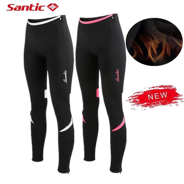 

racing pants santic women cycling 4d cushion pad reflective bike thermal winter keep warm fleece breathable bicycle mtb pant, Black;blue