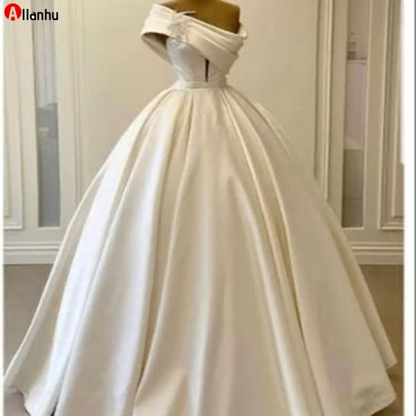 Elegante Eine Schulter Strand Brautkleider Satin Geraffte Spitze Applizierte Perlen A-linie Seite Brautkleider Vestido De Novia 5j1