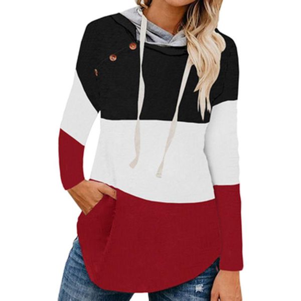 

women's hoodies & sweatshirts plus size stitching color sweatshirt multicolor fashion lace-up loose casual top, Black