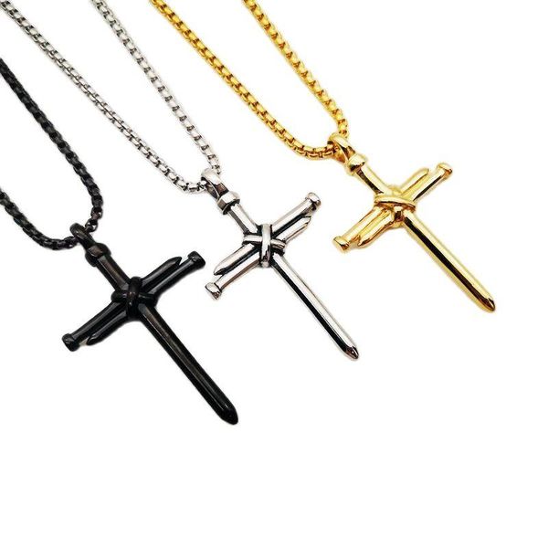 

pendant necklaces 2021 creative nails cross crucifix necklace mens fashion jewelry titanium steel gift wholesale, Silver