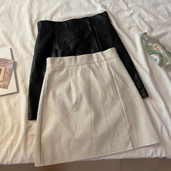 

skirts autumn korean of the black bag hip pu leather high waist a-line skirt women