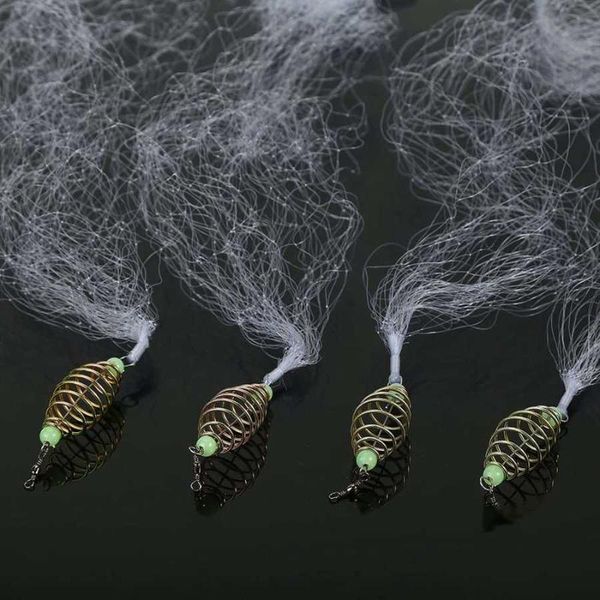 

4pcs nylon copper fishing net durable and portable spring shoal netting with luminous beads landing mesh accessories