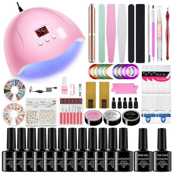 

nail art kits kit 36w lamp 12 colors uv led gel polish manicure tools set professional base drill machine