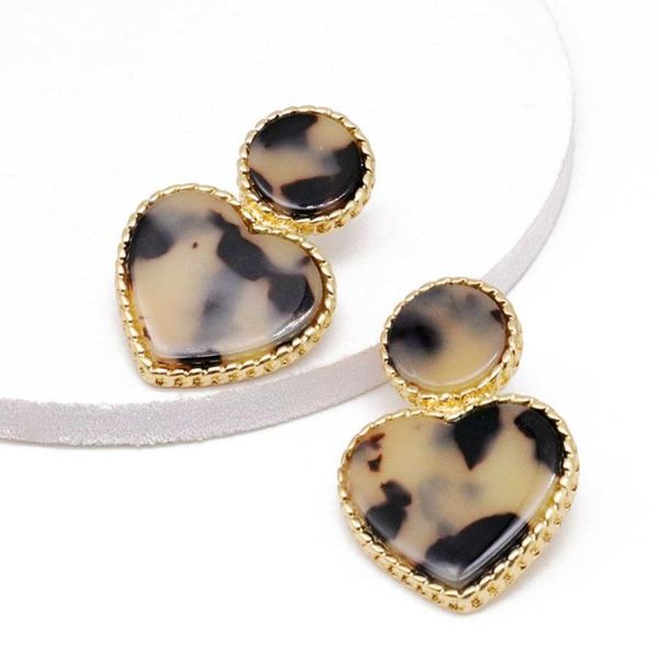 

clip-on & screw back fashion sweet heart geometric tortoise resin earring, Silver