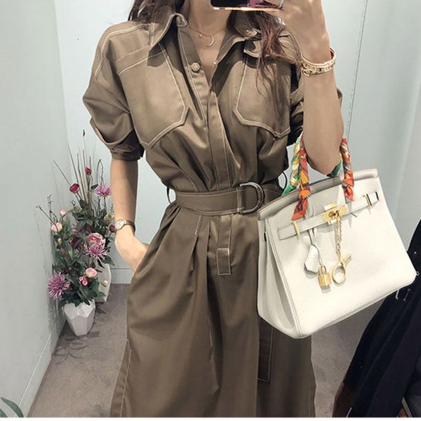 

casual dresses [ewq] autumn belt vestidos women fashion clothes models windbreaker office ladies khaki xksh, Black;gray