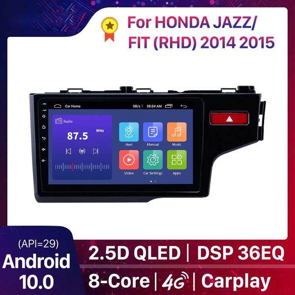 2din carro dvd player multimídia para honda jazz / apt 2014-2015 (RHD) suporte volante Controle Android 10,0 DSP Qled GPS