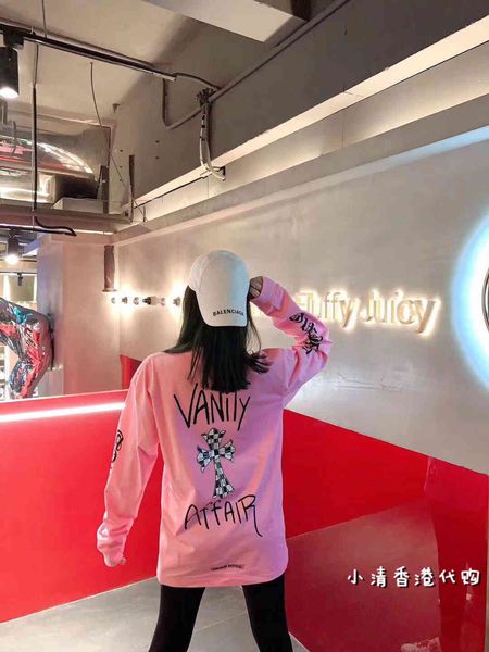 

ch crosin kong hong long sleeve 2021 new back mosaic cross pink t-shirt for men and women tlkb, Black