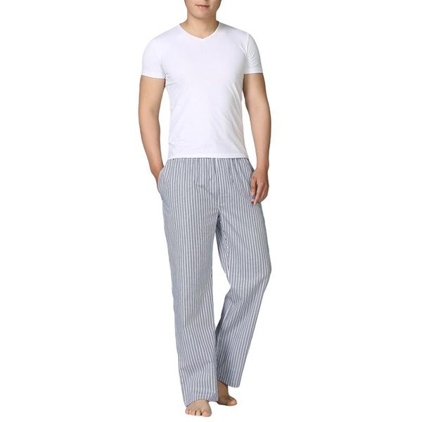 

men's sleepwear straight woven pants striped xiu casual cotton sleeping, Black;brown