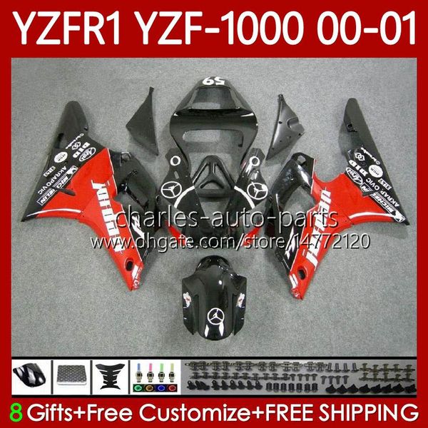 Corpo da motocicleta para Yamaha YZF-1000 YZF R1 1000 CC YZF-R1 00-03 Bodywork 83No.36 YZF R1 1000CC YZFR1 00 01 02 Vermelho preto 03 YZF1000 2000 2001 2003 Kit de feiras OEM