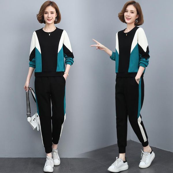 

women's two piece pants casual sportswear suit for women spring and autumn 2021 fashionable stylish loose-fitting slim-fit pullover two, White