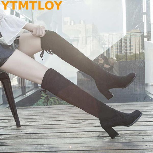 

boots women's stretch fabric thigh high shoes long bota feminina zapatos de mujer in size 35-44 winter over the knee boot, Black