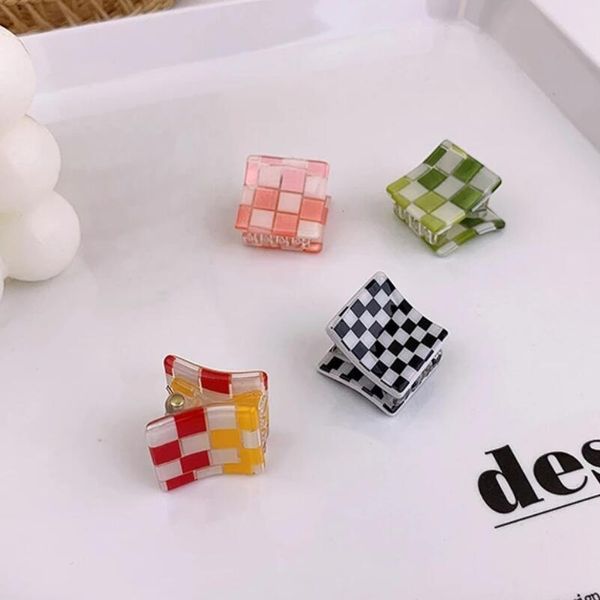 

ins checkered hair claw clip acrylic acetate black white colorful plaid hair clips clamp women accessories, Slivery;white