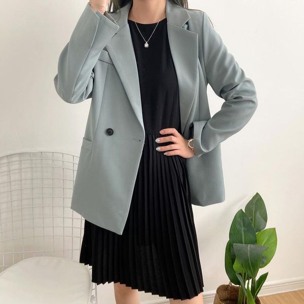 

autumn solid color elegant blue blazer women jacket women's korean style loose v-neck long sleeve cardigan suits & blazers, White;black