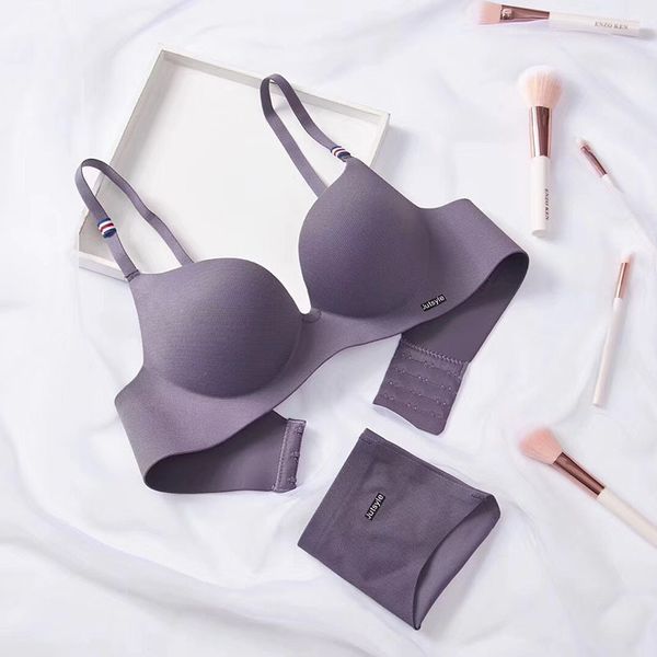 

seamless bra set fro women fashion simple push up bra wire lingerie 3/4 cup bralette underwear set one piece brassiere 210322, Red;black