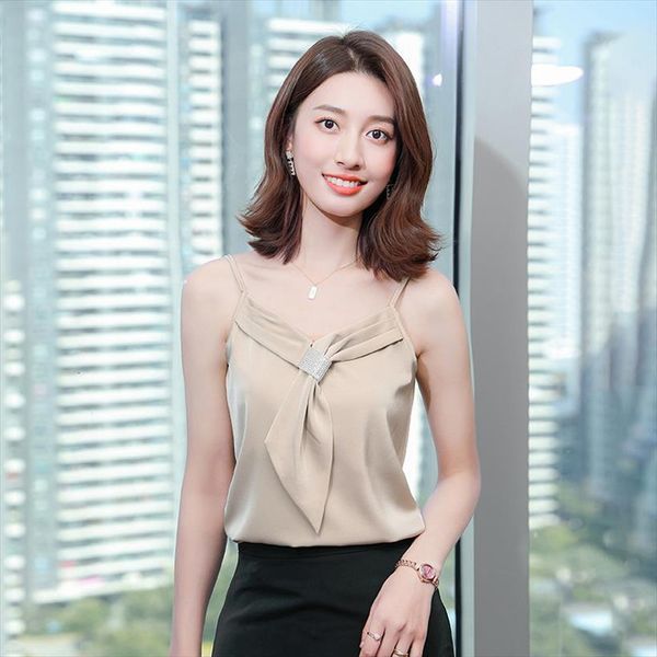 

summer korean fashion satin womens tank lace halter solid office lady camis loose spaghetti strap, White