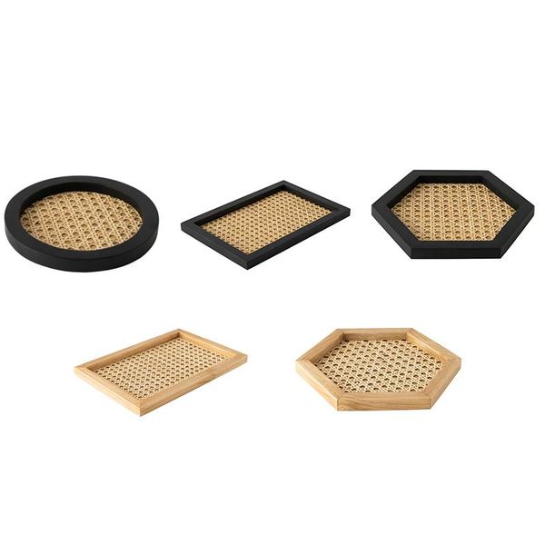 

home nordic rattan woven tray wooden handmade ins wind rectangular geometric ornament key storage kitchen & organization