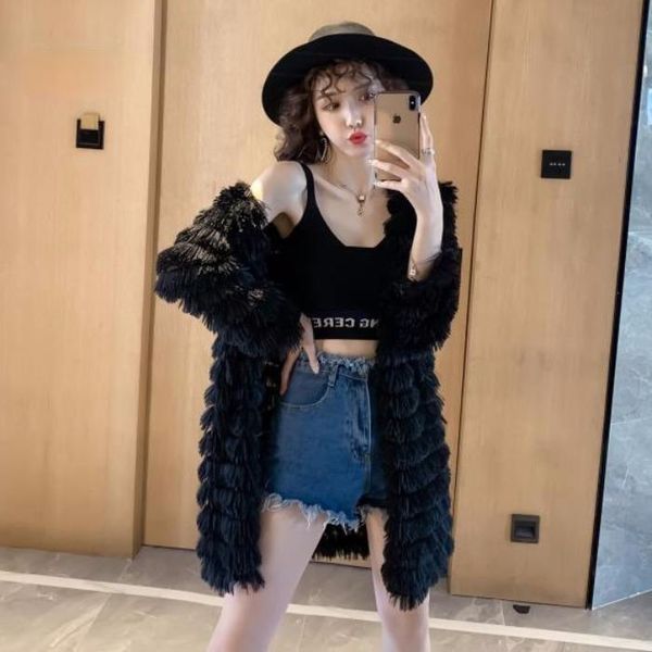 

women's fur & faux mid-length western style autumn clothing fashion elegant online korean-style long sleeve plush cardigan versatile co, Black