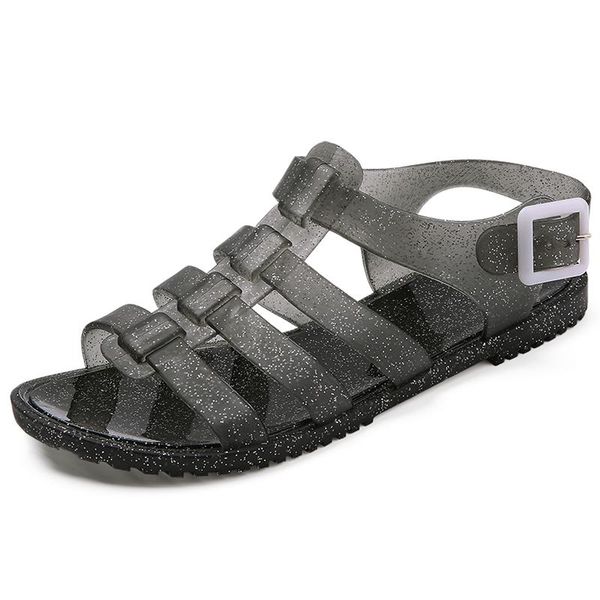 

woman summer leather vintage sandals buckle casual sewing women shoes solid female ladies, Black