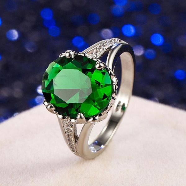 

cluster rings luxury 925 sterling silver vintage emerald diamond for women genuine fine jewelry wedding anniversary gift wholesale, Golden;silver