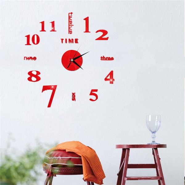 

wall clocks mirror clock sticker fashion acrylic 4 color 3d bedroom diy self-adhesive