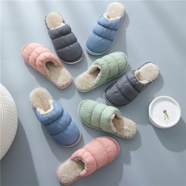 

fall/winter fashion casual women's shoes down cloth home cotton slippers male non-slip couple warmth, Black