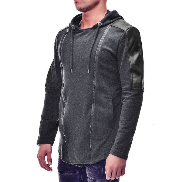 

men's hoodies & sweatshirts streetwear hip hop s hooded 2021 spring patchwork leather irregular hem coats wsau, Black