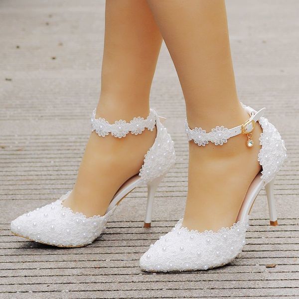 

sandals wome sandals wedding white lace flower wristband bridal pointed toe thin heels satin female shoes, Black