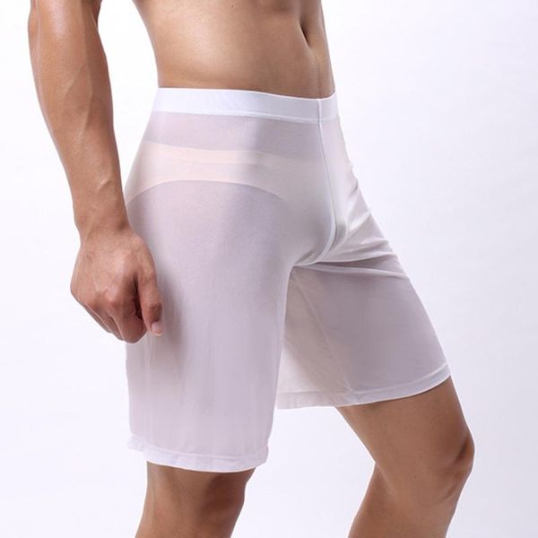 

underpants transparent sleepwear men long boxers male pajamas see through pants mens underwear pouch short trunks a5, Black;white
