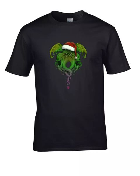 

cthulhu's bad tidings- hp christmas- men's t-shirt, White;black
