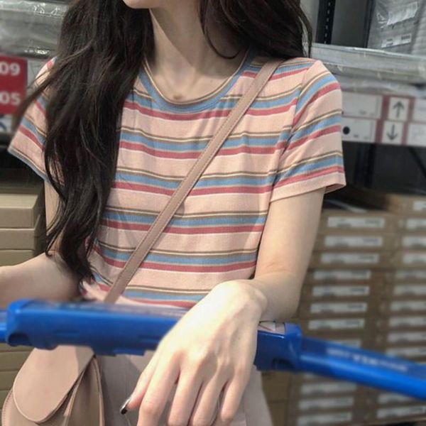 

women's t-shirt summer korean style striped tshirt short sleeve ladies sweet casual o neck preppy tee shirt  l xl xxl, White