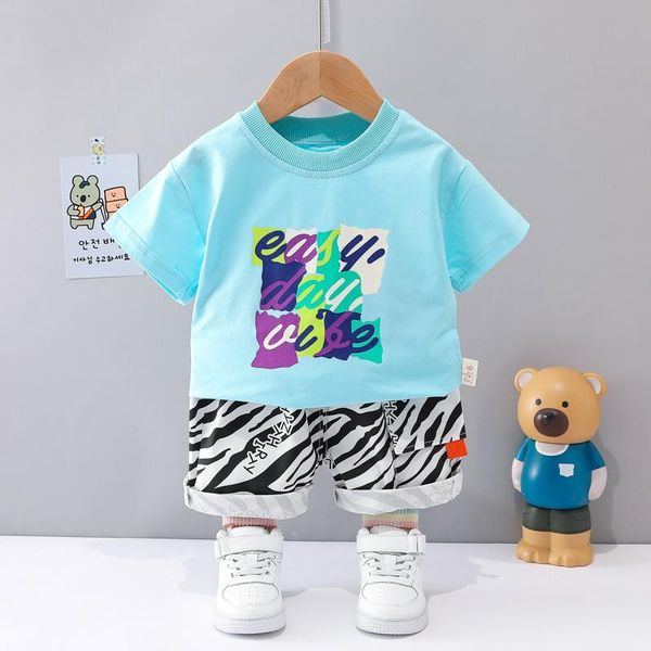 

clothing sets children summer clothes boy fashion suit letter printing cotton short sleeves zebra striped shorts 2-piece set pullover o-neck, White