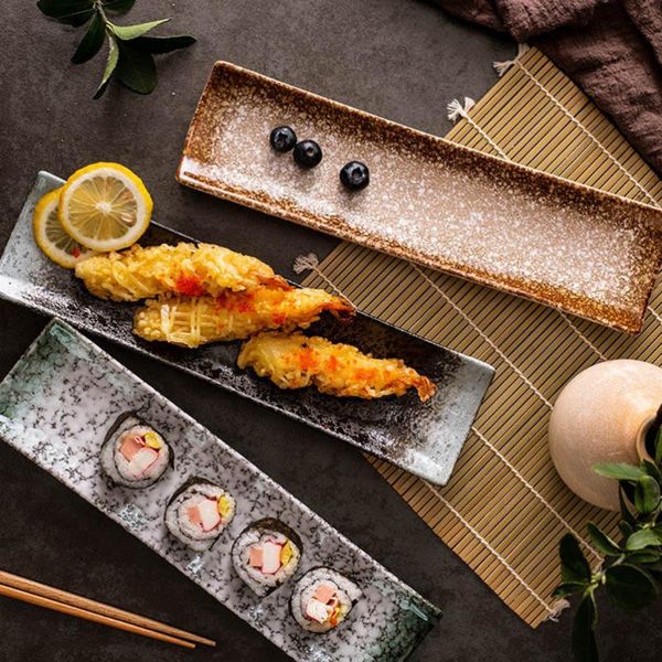 

3pcs japanese style ceramics sushi plate rectangular dish snack tray serving tableware for home restaurant dishes & plates