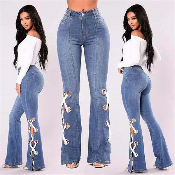 

high waist jeans femme stretch womens pants denim, Blue
