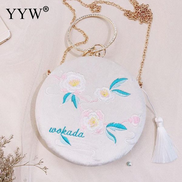 

fashion sweet tassels shoulder bag round tiny handbag embroidered floral women evening clutch exquisite designer party purse bags