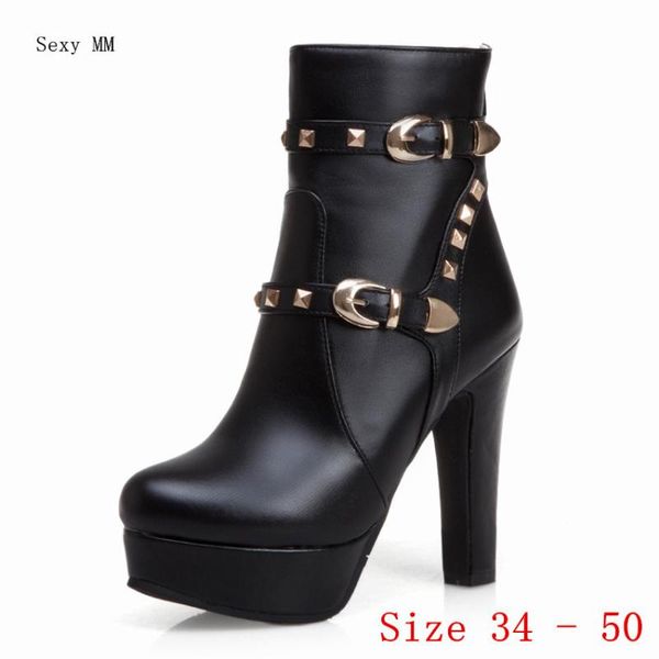 

spring autumn women platform ankle boots woman short high heel shoes plus size 34 - 40 41 42 43 44 45 46 47 48 49 50, Black