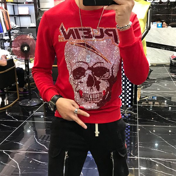 

men's t-shirts europe custom autumn heavy handcrafted cranium drill oversized t-shirt long men4xl sweater y64l, White;black