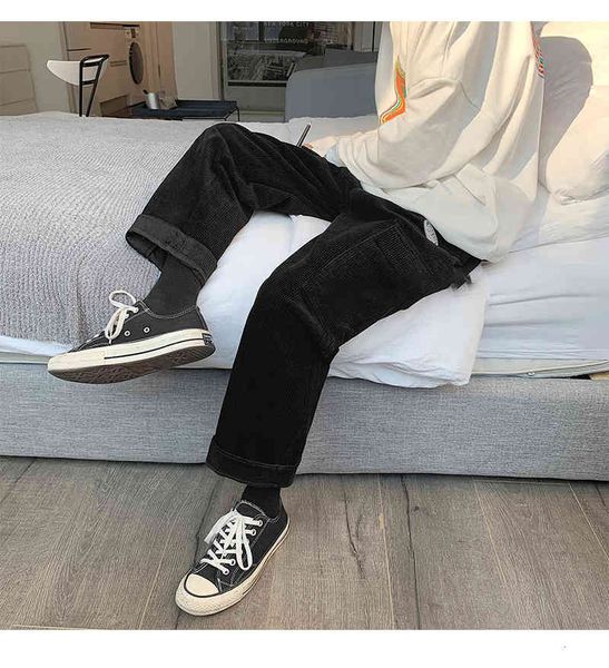 

men's pocket corduroy baggy pants japanese wide-leg streetwear new 2021, Blue