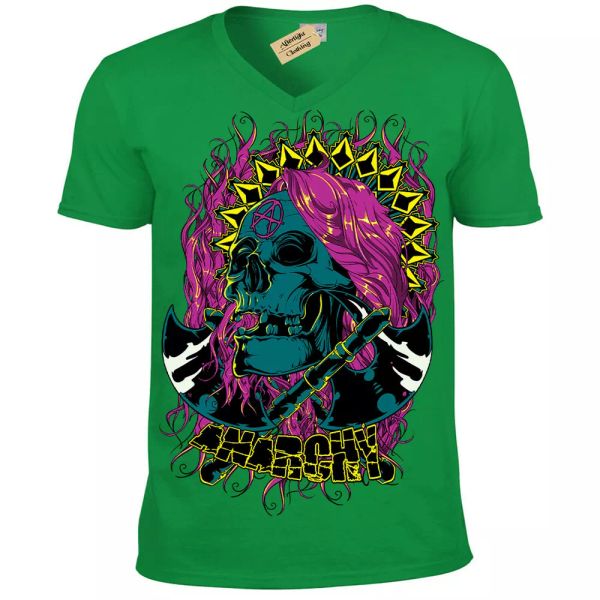 

anarquÃ­a camiseta axes calavera motero gÃ³tico rock punk metal hombre cuello en v, White;black